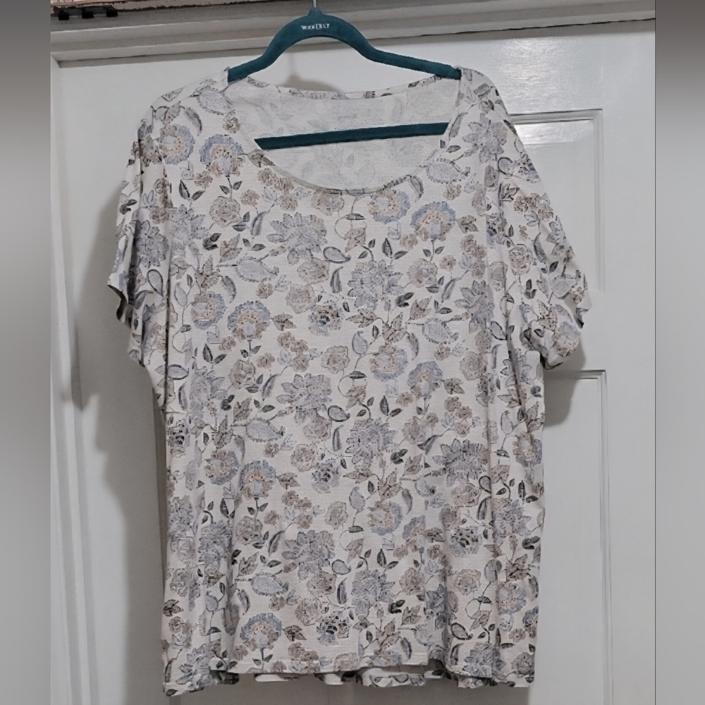 J. Jill Pure Jill Floral Scoop Neck 100% Pima Cotton Knit Top, Women's Tee Sz 2x